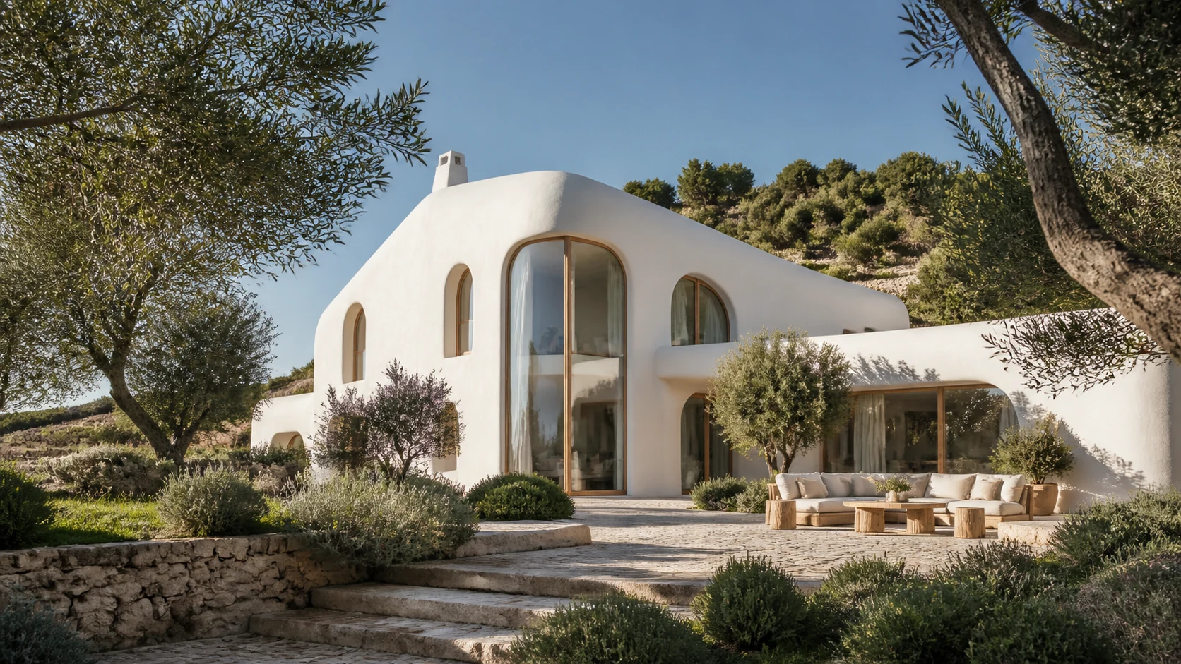 Casa contemporânea de linhas curvas num cenário português