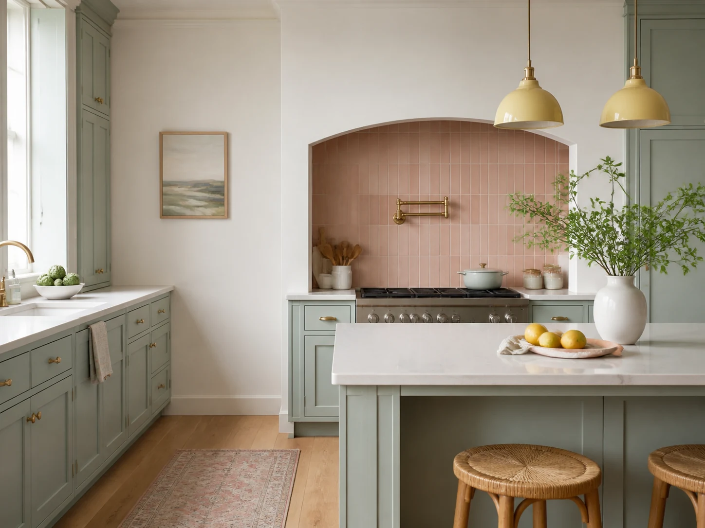 Cores: inspiração em tons pastel 3 Cozinha sofisticada em menta, rosa e amarelo pastel