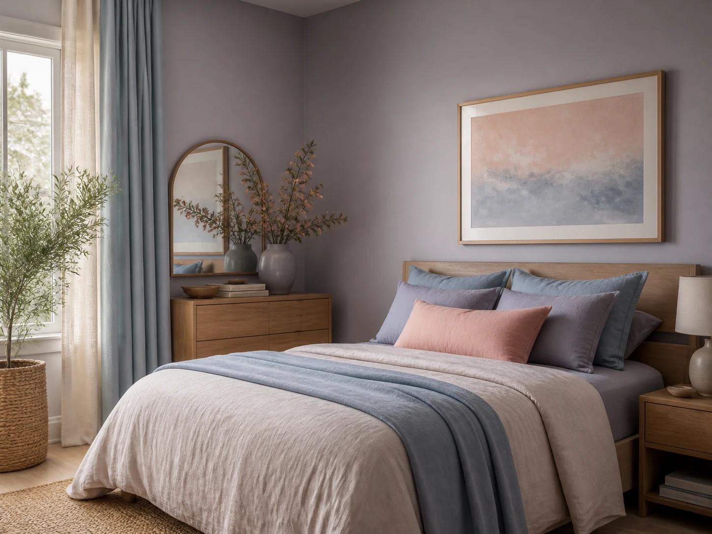 Cores: inspiração em tons pastel 4 Quarto sereno em lavanda, azul e pêssego