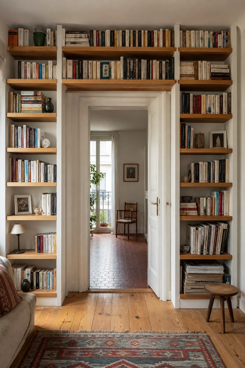 Inspiração: E de Estante 2 Estantes construídas de ambos os lados e por cima de uma porta interior