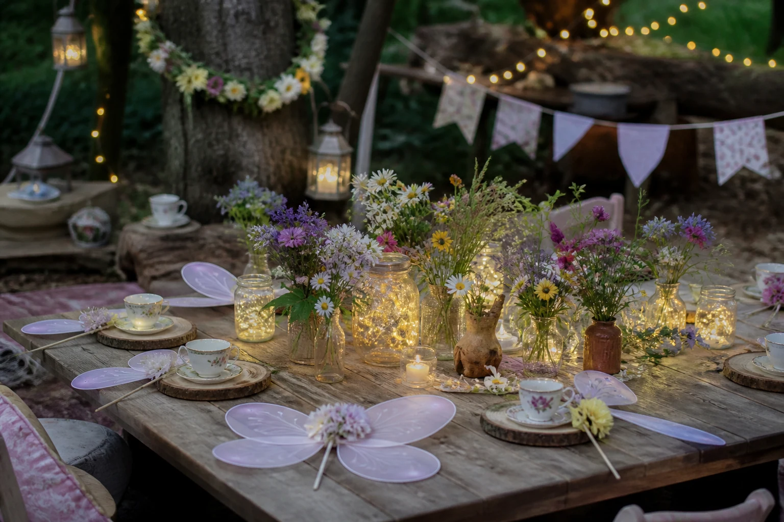Inspiração: F de fada! 4 Mesa de jardim preparada para uma festa infantil inspirada em fadas