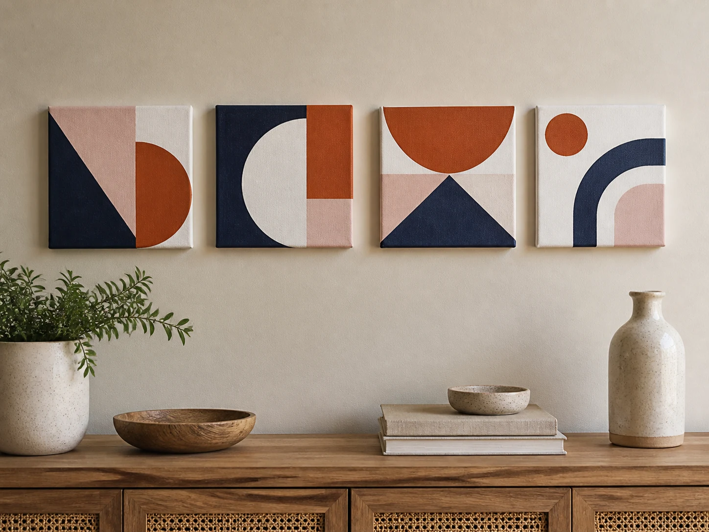 Série de pequenos quadros geométricos feitos em casa