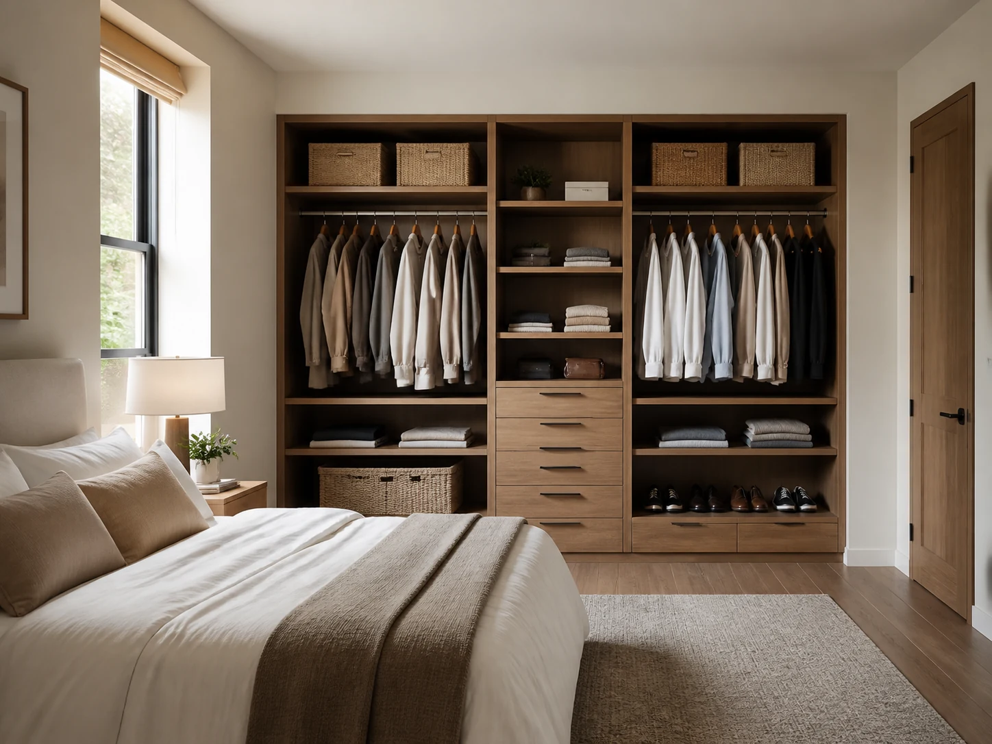 Inspiração: organização 2 Quarto com roupeiro organizado em gavetas, prateleiras e cestos