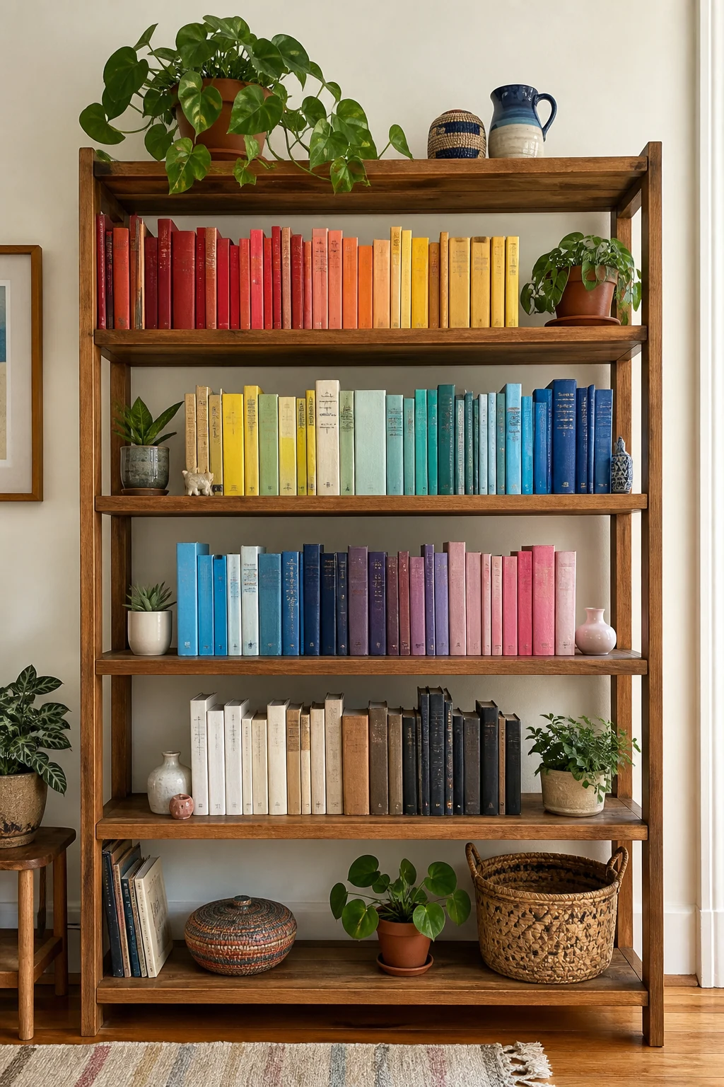Inspiração: E de Estante 6 Estante organizada por cores das lombadas dos livros