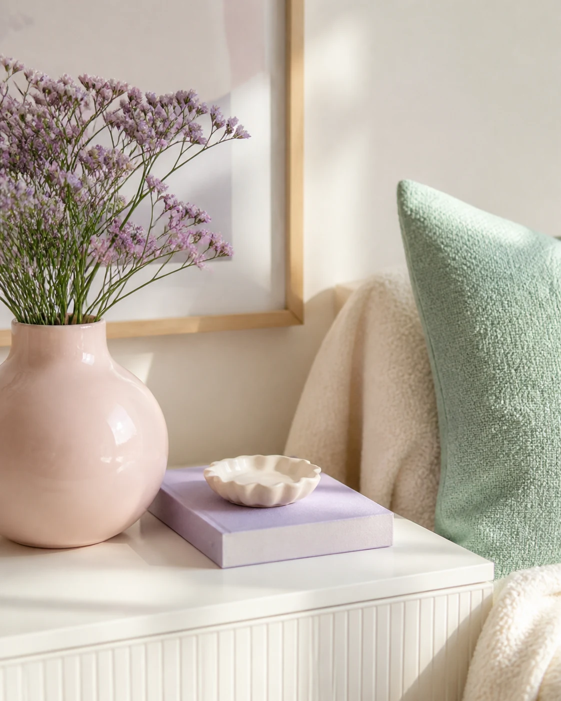 Cores: inspiração em tons pastel 6 Pormenores decorativos em rosa, lavanda, verde-menta e creme